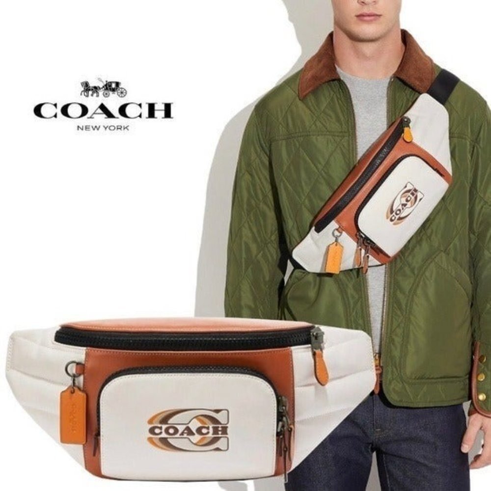 Men's Belt Authentic COACH New York Track Belt Cross Body Bag in Quilted Leather - Picture 2 of 10